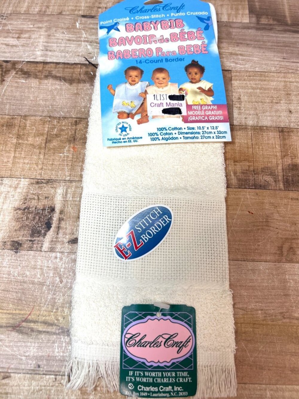 Charles Craft Baby Bib With 14-Count EZ Stitch Border For Cross-Stitch